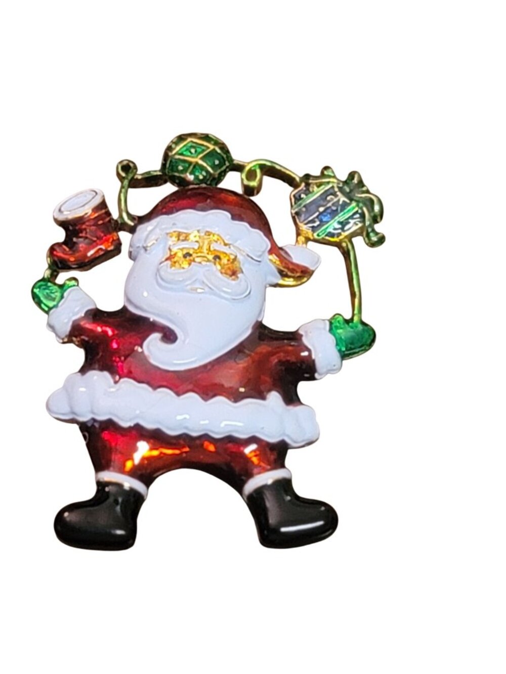 Santa Claus Enamel Gold-Tone Christmas Pin Brooch Pendant 2008 Festive Holiday